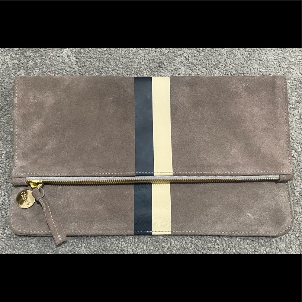 Clare V gray suede leather foldover clutch